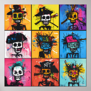 Poster Pirata de Grafite e Personagens NFT Negrito Grade