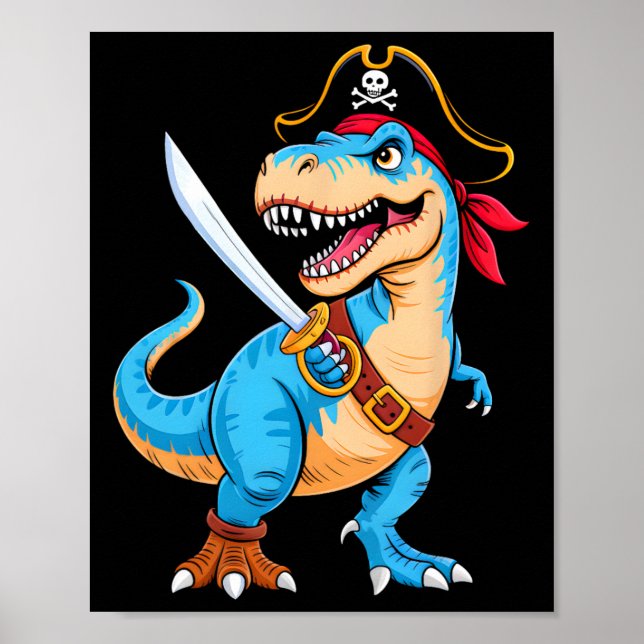 Poster Pirata Dinossauro T Rex Boys Dia de as Bruxas engr (Frente)