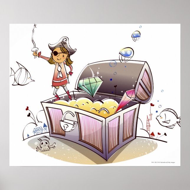 Pôster Pirata do tesouro em pé. (Frente)