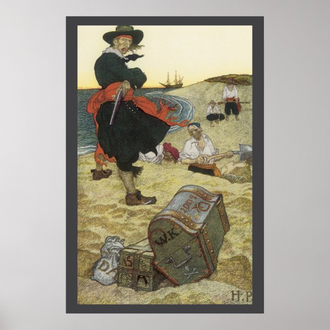 Pôster Piratas Antigos, William Kidd Enterrando Tesouro (Frente)