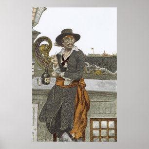 Poster Piratas do vintage, Kidd na plataforma da galera