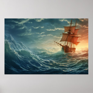 Poster Piratas Embarcam Em Tempo De Tempestade Surrealist