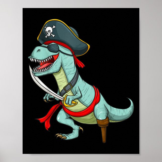 Poster Pirate Dinosaur T Rex Funny Tyrannosaurus Hallowee (Frente)