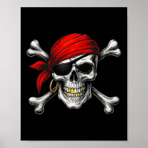 Poster Pirate Jolly Roger Flag E Skull Crossbones Hallo