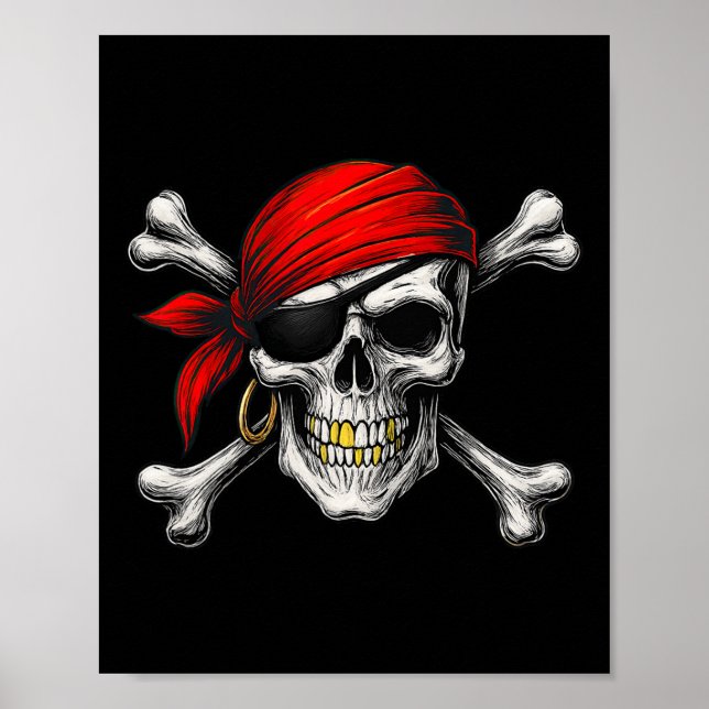 Poster Pirate Jolly Roger Flag E Skull Crossbones Hallo (Frente)