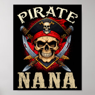 Poster Pirate Nana Skull Jolly Roger Halloween Pirate Fam