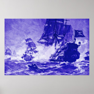 PÔSTER PIRATE SHIP BATTTTLE EM AZUL