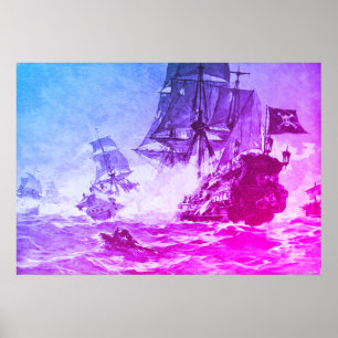 POSTER PIRATE SHIP BATTTTTLE EM AZUL PURO