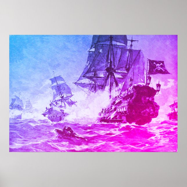 POSTER PIRATE SHIP BATTTTTLE EM AZUL PURO (Frente)