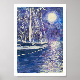 Poster Pirate Ship in the Moonlight
