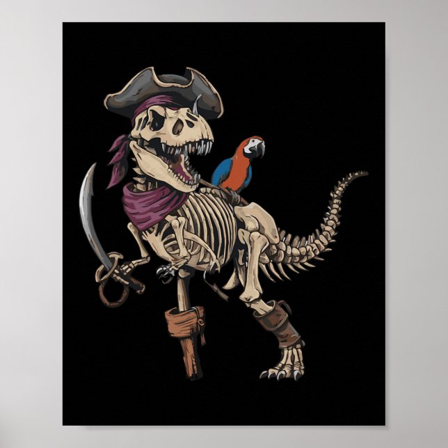 Poster Pirate Skeleton Dinossaur T Rex Funny Tyrannosauru (Frente)