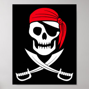 Poster Pirate Skull Red Bandana Sword Gift
