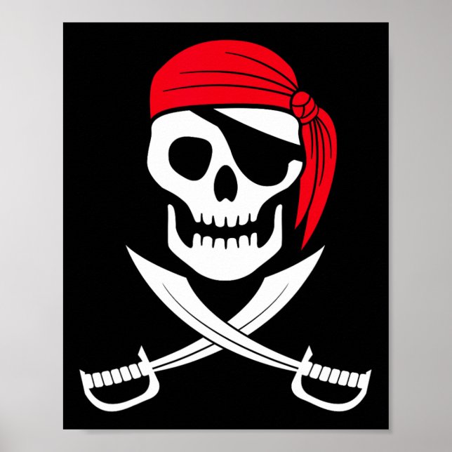 Poster Pirate Skull Red Bandana Sword Gift (Frente)