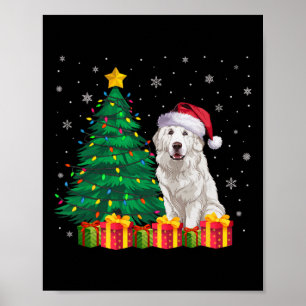 Poster Pirenéus Excelentes Santa Hat Cachorro das Luzes d