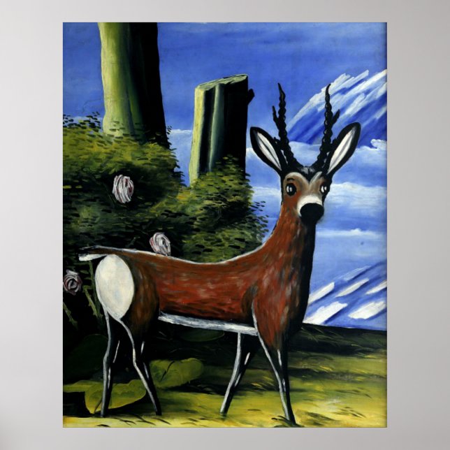 Poster Pirosmani - Roe Deer com um Fundo de Paisagem (Frente)