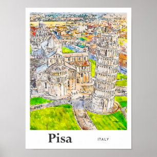 Poster Pisa Itália Desenho Da Mão De Desenho De Aquarela