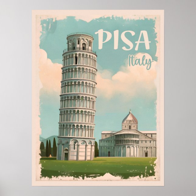 Poster Pisa Itália - Torre inclinada, Piazza dei Miracoli (Frente)