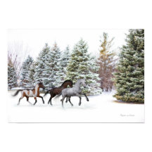 Piscando na neve - Arte sobre cavalos em execução