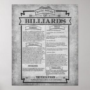 Poster Piscina 8 Billiards Regras de jogo Poste