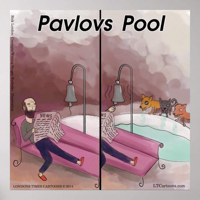 Pôster Piscina de Cartoon Engraçado de Pavlov (Frente)