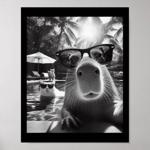 Poster Piscina De Nadação Funny Animal Capybara Selfie Co