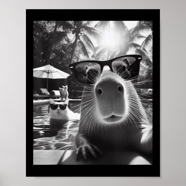 Poster Piscina De Nadação Funny Animal Capybara Selfie Co (Frente)