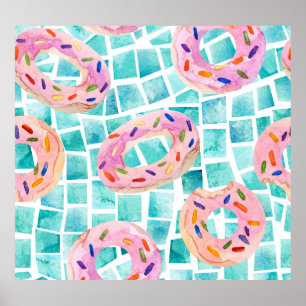 Poster Piscina de Verão flutua mosaico aquarela