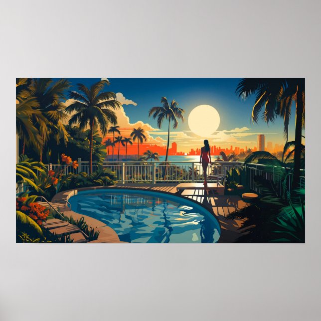 Poster Piscina do sol sobre Miami Beach (Frente)