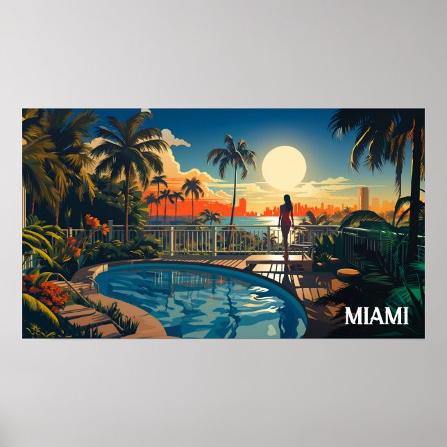 Poster Piscina do sol sobre Miami Beach (Frente)