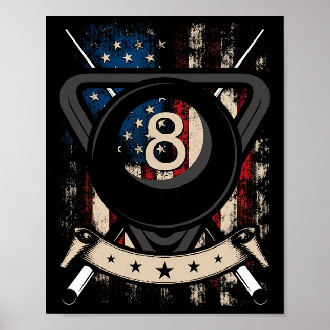 Poster Piscina Snooker Billiards Player 8 Ball Eua Americ (Frente)