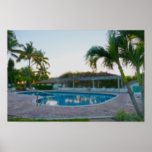Poster Piscina Tropical ao Pôr do Sol, Bahamas