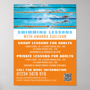 Poster Piscinas, Anúncios de lição de natação