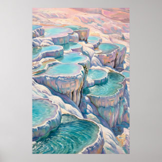 Poster Piscinas Termais Iridescentes de Pamukkale na Turq