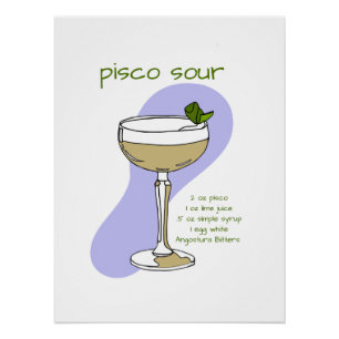 Pôster Pisco Sour Recipiente Wall Art, Arte Cocktail