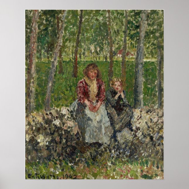 Poster Pissarro - Camponeses Sentados Debaixo das Árvores (Frente)