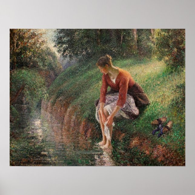 Poster Pissarro - Jovem Mulher Banhando Seus Pés 1895 (Frente)