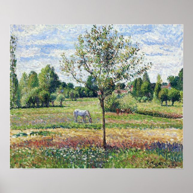 Poster Pissarro - Meadow With A Horse Cloudy Weather (Frente)