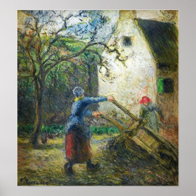 Poster Pissarro - Mulher Esvaziando O Carrinho De Mão 188 (Frente)