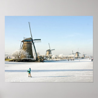 Poster Pista de gelo tipicamente holandesa em Kinderdijk