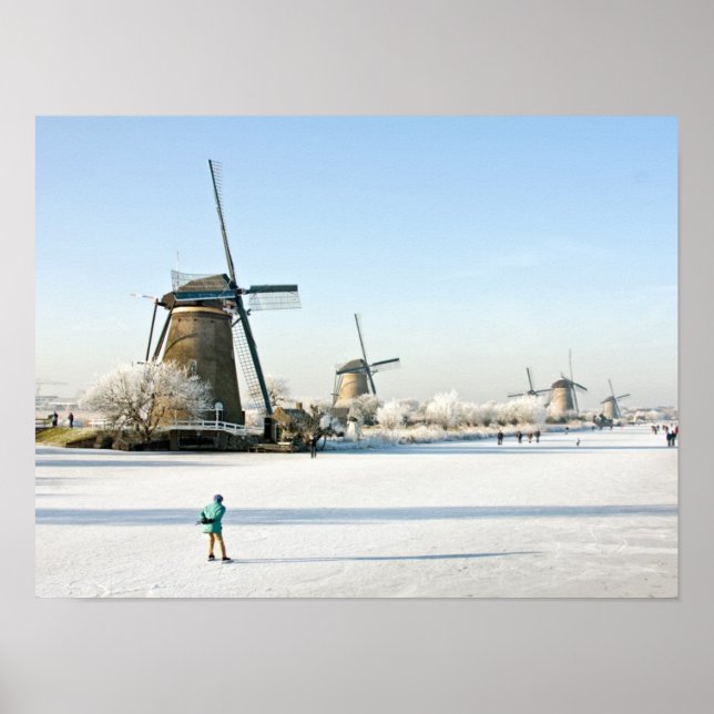 Poster Pista de gelo tipicamente holandesa em Kinderdijk  (Frente)