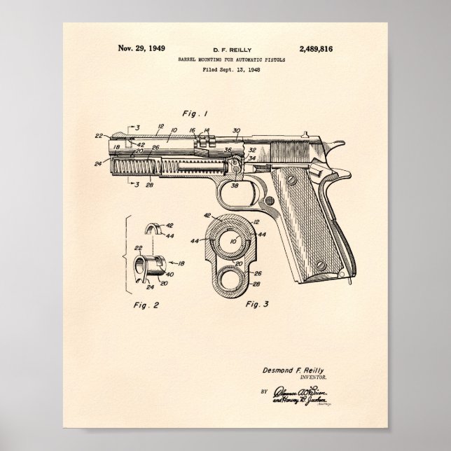 Pôster Pistolas Automáticas 1949 Arte Patente (Frente)