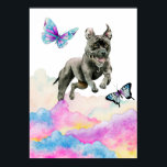 Poster Pit Bull Dog Fantasy Watercolor Pop Art<br><div class="desc">Esta é uma ilustração com uma aquarela esbranquiçada de um cão-grande-preto saltando das nuvens coloridas do arco-íris. Há borboletas bonito voando ao redor do cachorro. Pop para amantes de cães.</div>