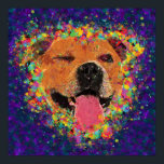 Pôster Pit Bull Pop Art<br><div class="desc">Rosto feliz de pop de arte feliz, um pouco atrevido com um piscar os olhos, sobre um fundo de pinceladas roxas e azuis. Disponível em vários produtos no meu compro Zazzle, zazzle.com/DoggyStyleStudio. Encomendas personalizadas disponíveis! Se você quiser um retrato personalizado de seu cachorro, por favor, me envie uma mensagem usando...</div>