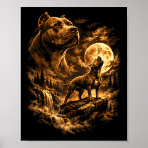 Poster Pit Bull Uivando Lua Pittie Cachorro Fantasia Flor