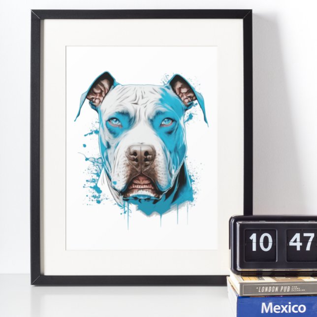 Poster Pitbull branco com olhos azuis (Criador carregado)