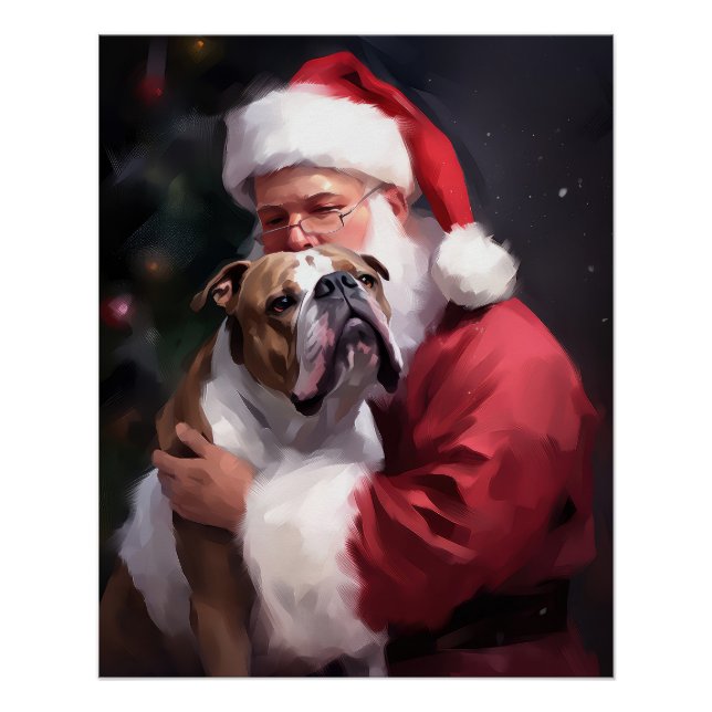 Pôster Pitbull com Papai Noel Natal Festivo (Frente)