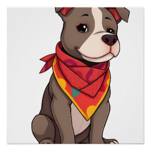 Pôster Pitbull Fofo com Bandana Gif de Amante de Cachorro