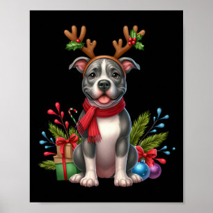 Poster Pitbull Reindeer Santa Hat Natal Luzes Natal X