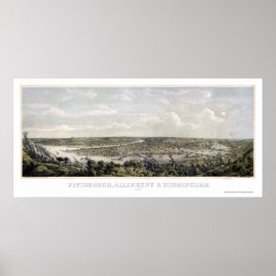 Poster Pittsburgh, mapa panorâmico do PA - 1871