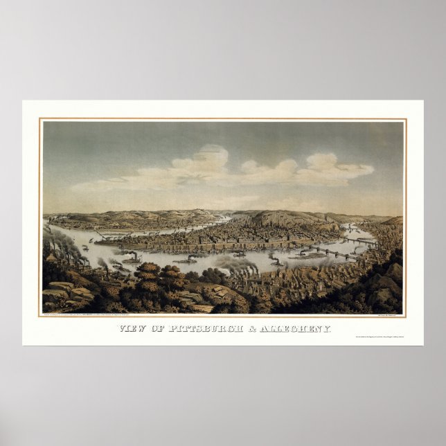 Pôster Pittsburgh, PA Panorâmica MAp - 1874 (Frente)
